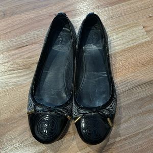 Tory Burch faux Snakeskin/Patent Cap Toe Flats